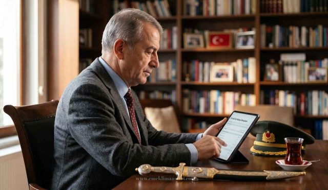 güncel emekli albay maaşı ve tazminat tablolarını dijital ortamda inceleyen emekli subay.